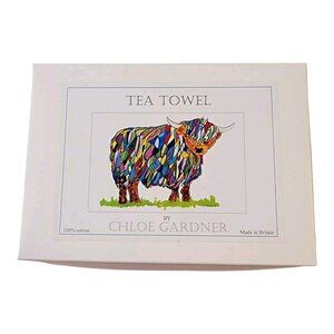 BRIGHT HIGHLAND COW TEA TOWEL ON White